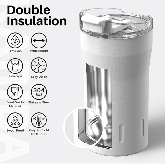 Santeco Stainless Steel Travel Hot/ Cold Coffee or Tea Mug 12oz - Picture 2 of 4